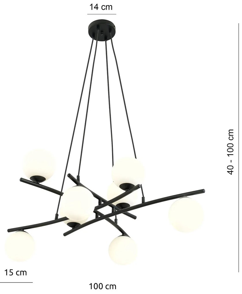 Lampadario Moderno Cadmo Acciaio Nero Bianco 8 Luci E14 Ip20