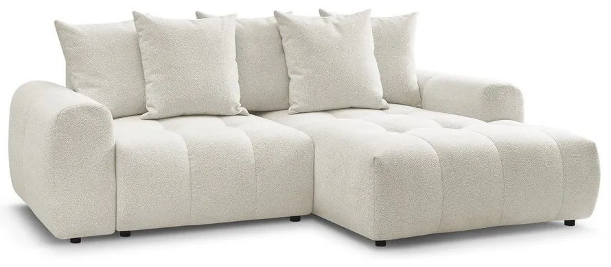 Divano angolare bianco allungabile/con contenitore (con penisola a destra/con chaise lounge) con rivestimento in ciniglia Roxelane – Bobochic Paris