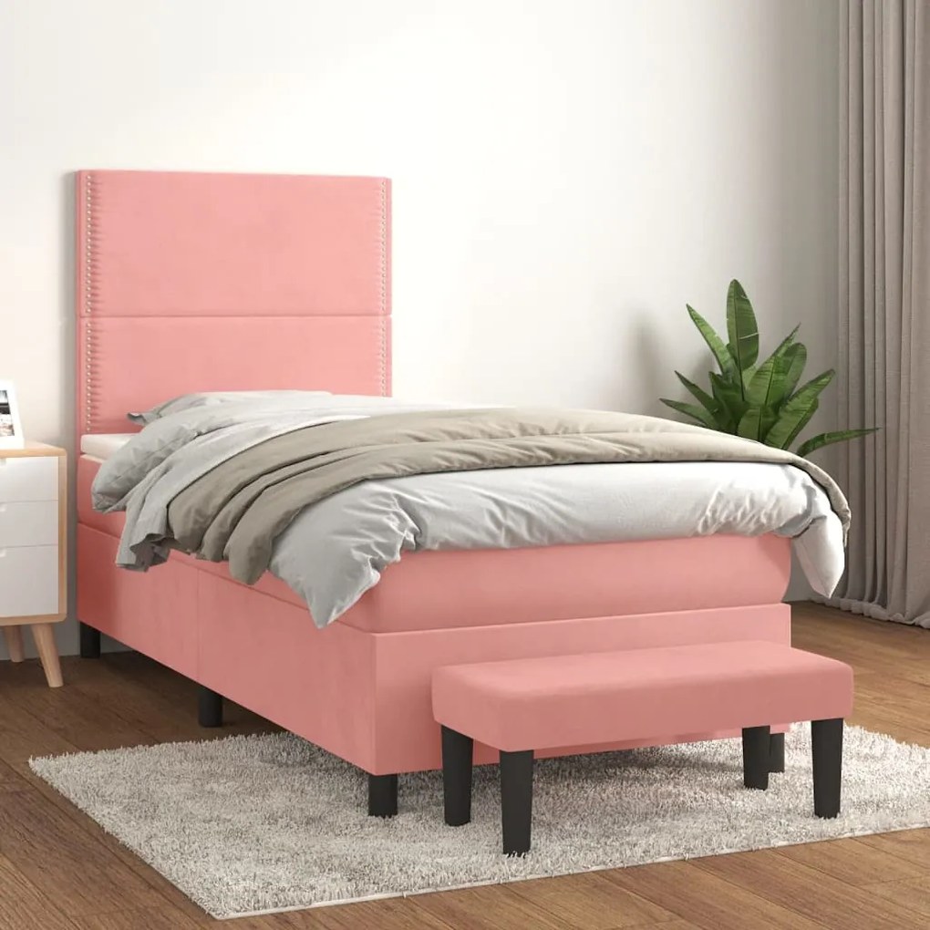 Giroletto A Molle Con Materasso Rosa 90x200 Cm İn Velluto /