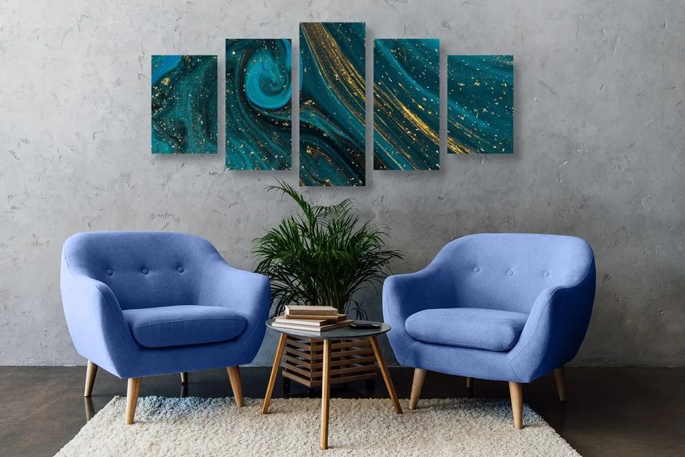 Quadri 5 pezzi – Astrazione smeraldo