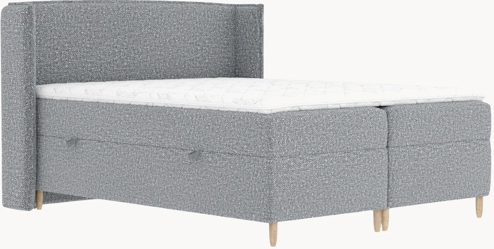 Letto boxspring in bouclé fatto a mano con contenitore Segni