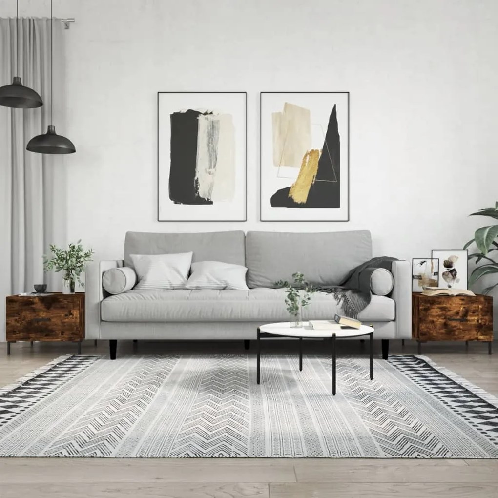 Tavolini Salotto 2 Pz Rovere Fumo 50x50x40cm Legno Multistrato /