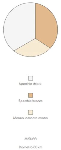 Specchio rotondo moderno 80 cm effetto marmo avorio e vetro bronzo - OSCAR