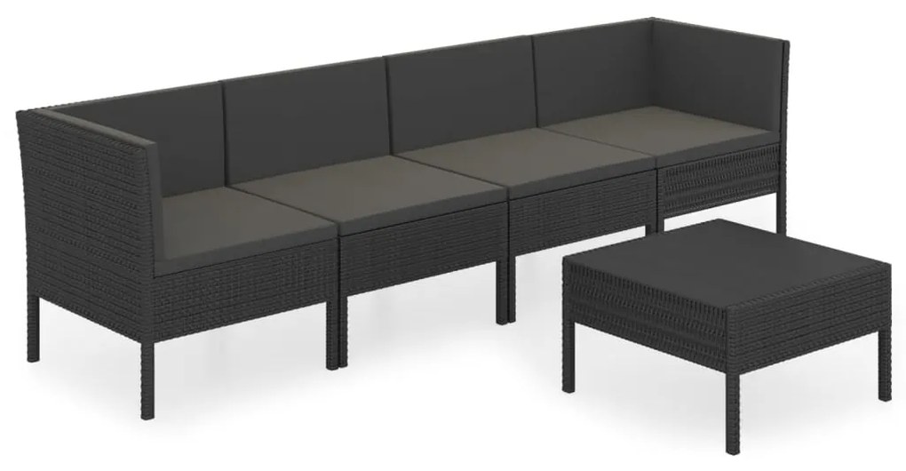 Set divani da giardino 5 pz con cuscini in polyrattan nero