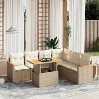 Set Divani da Giardino 7 pz con Cuscini Beige in Polyrattan 3273095