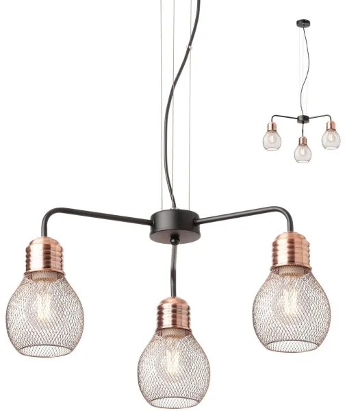 Redo 01-1579 - Lampadario sospeso con cavo EDISON 3xE27/42W/230V diam. 53 cm nero/rame
