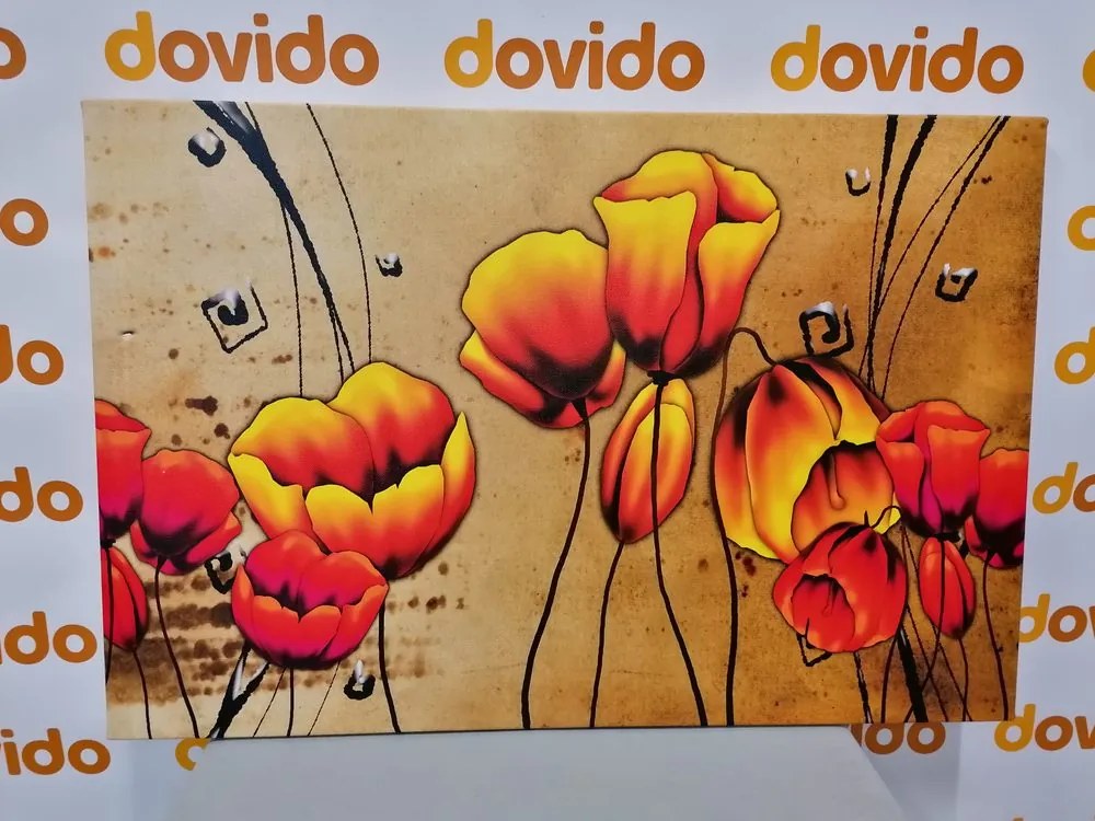 Quadro su tela – Papaveri rossi in stile etnico