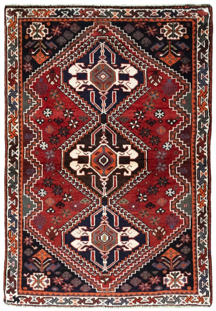 Shiraz Tappeto 110 x 160 Rosso (Iran) Annodato A Mano