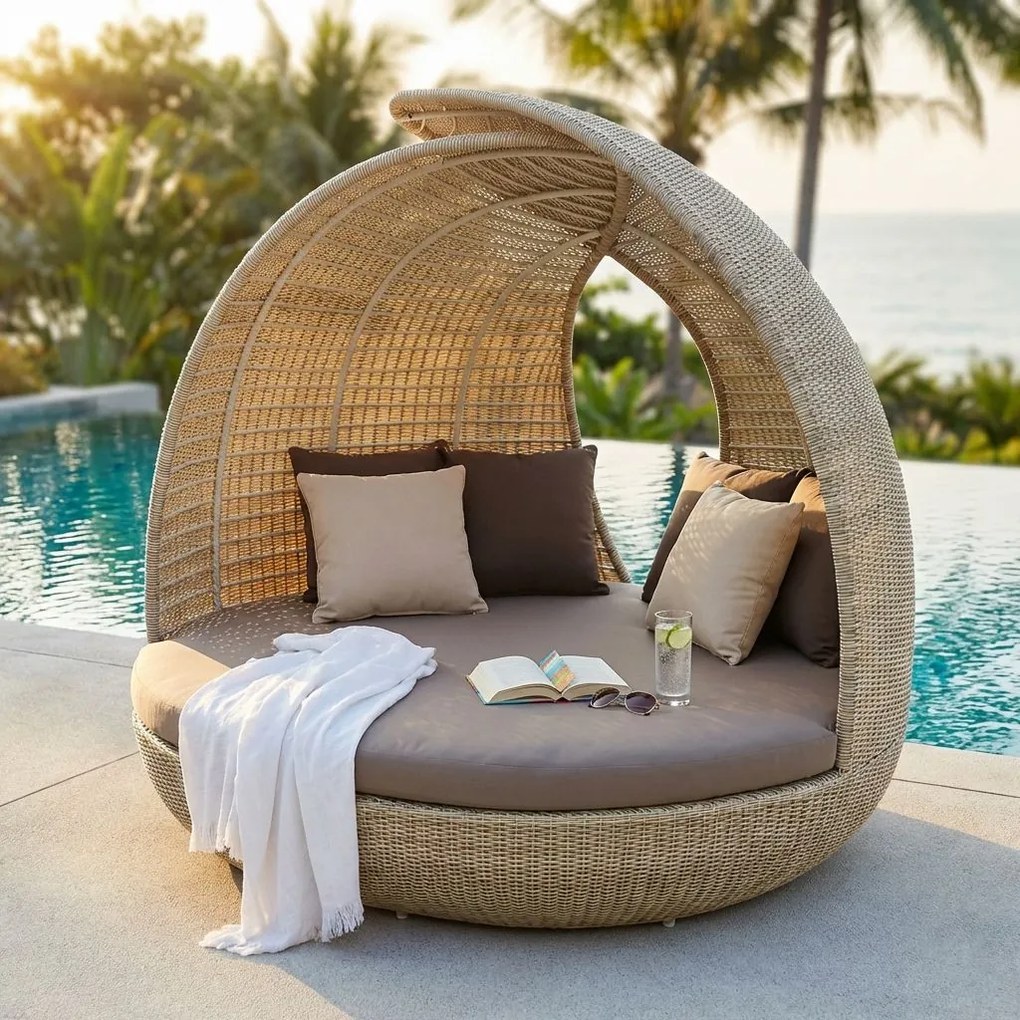 OFELLA - divano da giardino circolare completo di cuscino intreccio in rattan sintetico