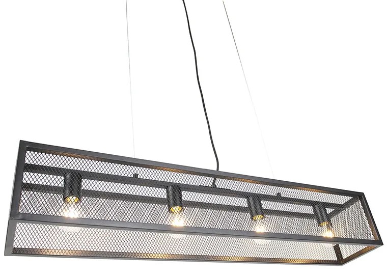 Lampada a sospensione industriale intelligente nera incl. 4 WiFi A60 - Cage Wire