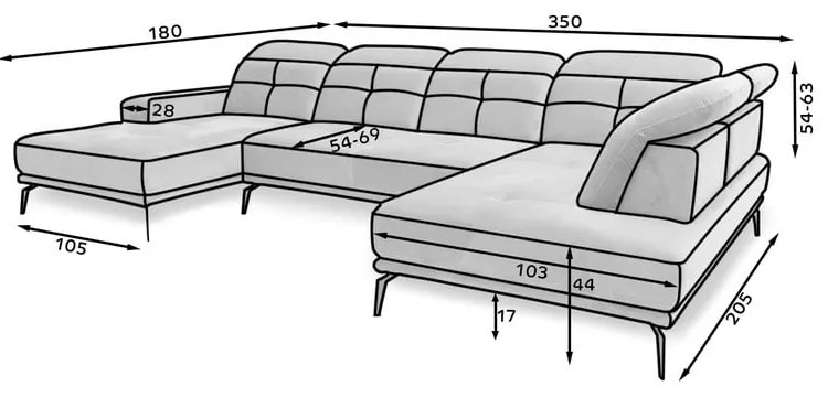 Divano angolare marrone scuro (con penisola a destra/a U) Bretan – ELTAP