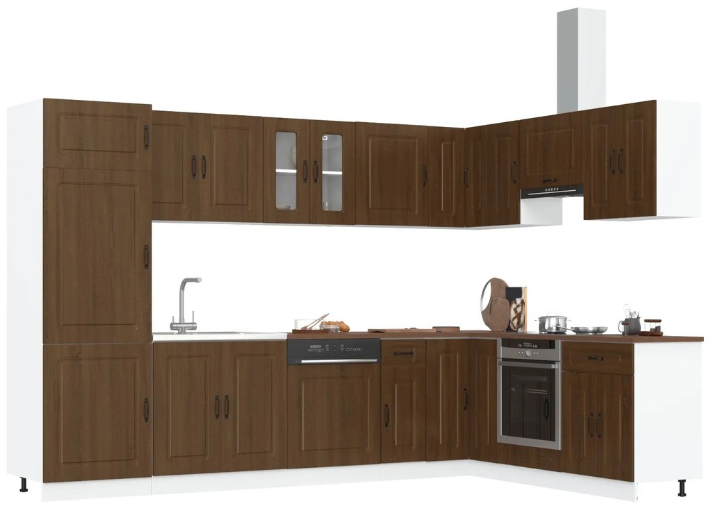 Mobile da cucina ""kalmar"" con doppio lavello in rovere marrone in legno ingegnerizzato