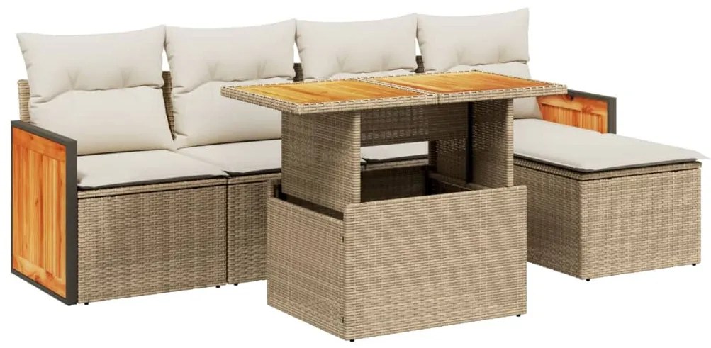 Set divano da giardino 6 pz con cuscini beige in polyrattan