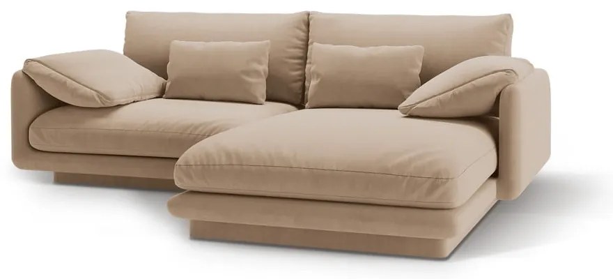 Divano angolare beige (con penisola a destra/con chaise lounge) con rivestimento in velluto Torino – Micadoni