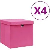 Contenitori con Coperchi 4 pz 28x28x28 cm Rosa 325204