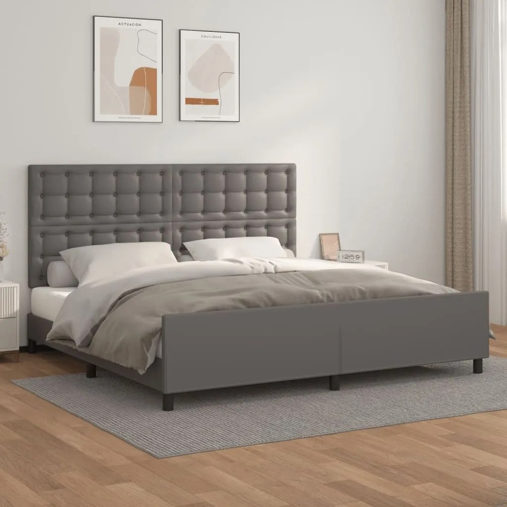 Giroletto Con Testiera Grigio 200x200 Cm İn Similpelle /