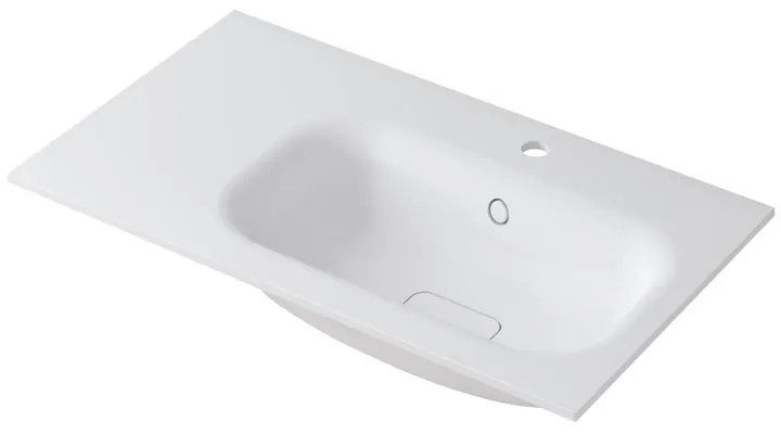 Lavabo integrale rettangolare vasca a destra L 90.5 x H 15 x P 46 cm in resina bianco lucido