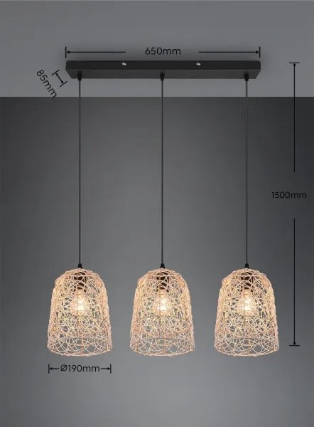 Reality - Lampadario a sospensione con cavo LOVIS 3xE27/40W/230V nero