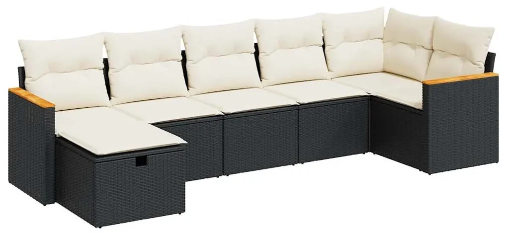 Set divani da giardino con cuscini 7pz nero polyrattan