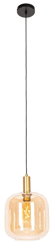 Lampada a sospensione di design nera con ottone e vetro ambrato - Zuzanna