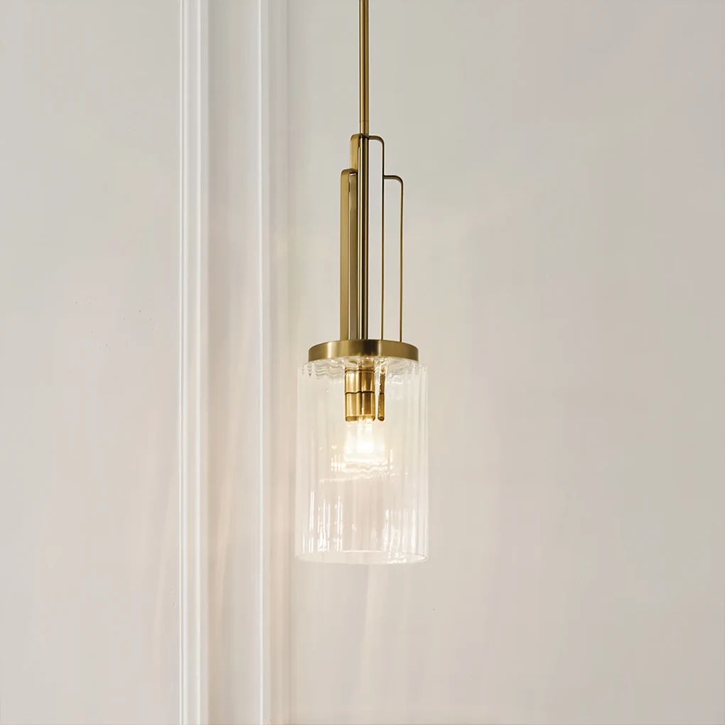 Sospensione Contemporanea Kimrose Acciaio Ottone Spazzolato Vetro 1 Luce E27