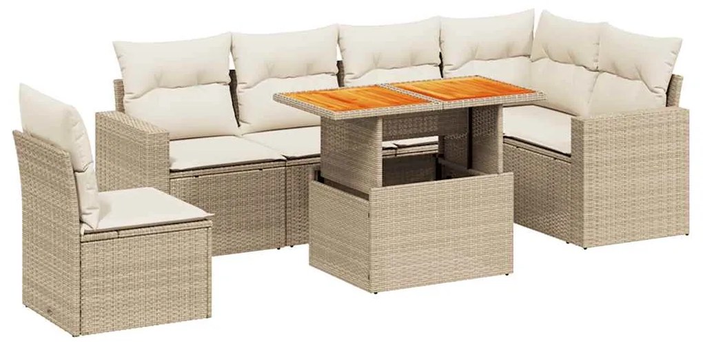 Set divani da giardino 7 pz con cuscini beige in polyrattan