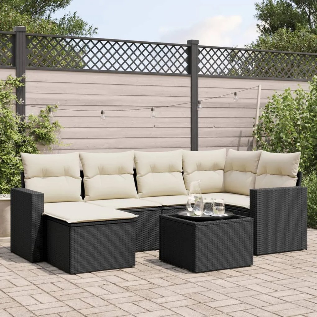 Set Divani da Giardino con Cuscini 7pz Nero Polyrattan