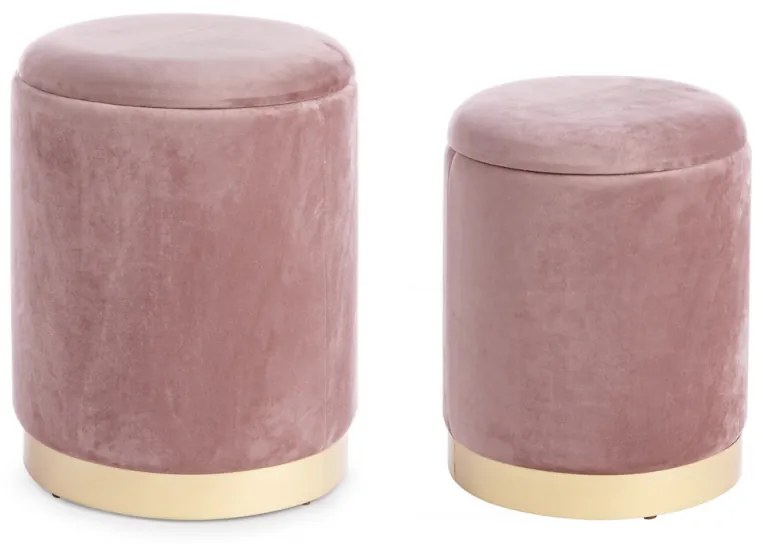 Set di 2 pouf contenitore POLINA in velluto rosa