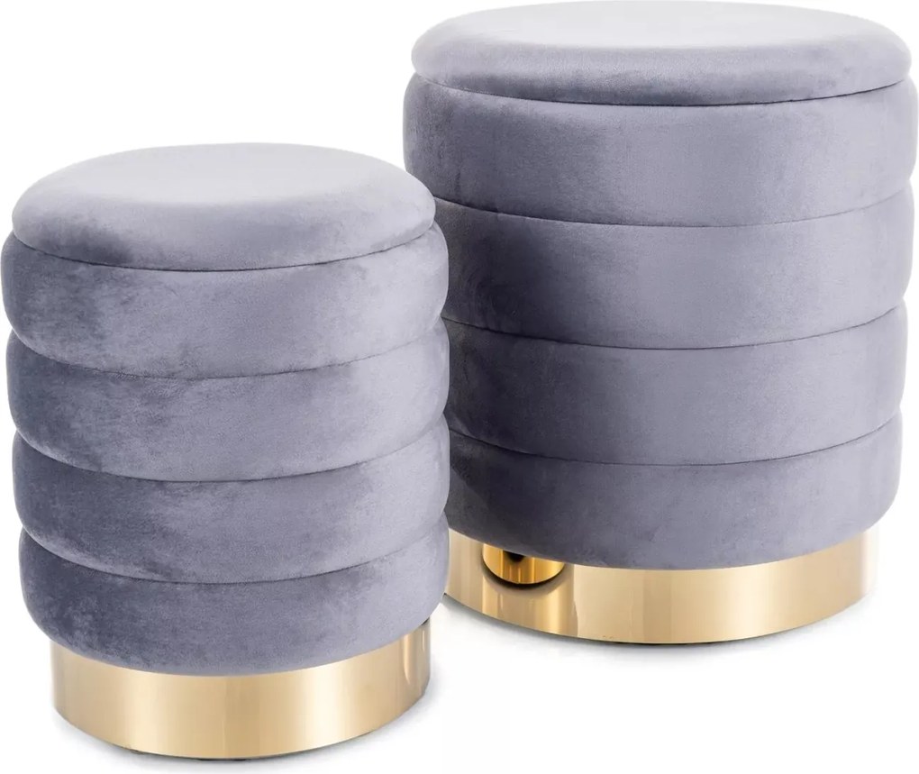 Pouf Britta Velvet con contenitore in velluto color grigio – set da 2