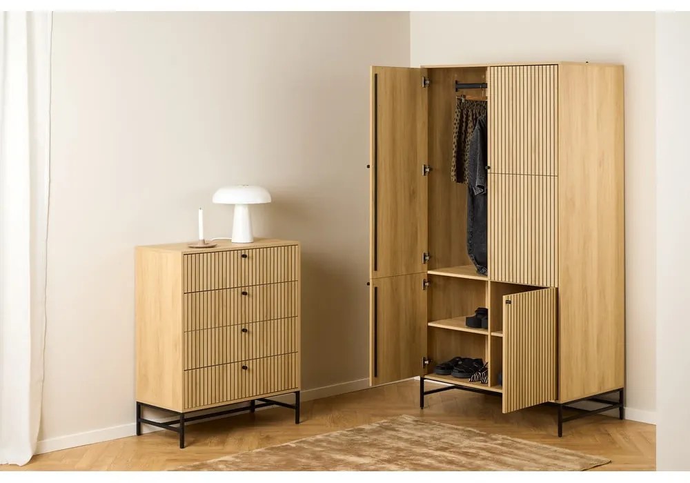 Armadio effetto rovere in colore naturale 99x200x60 cm Albany - Actona