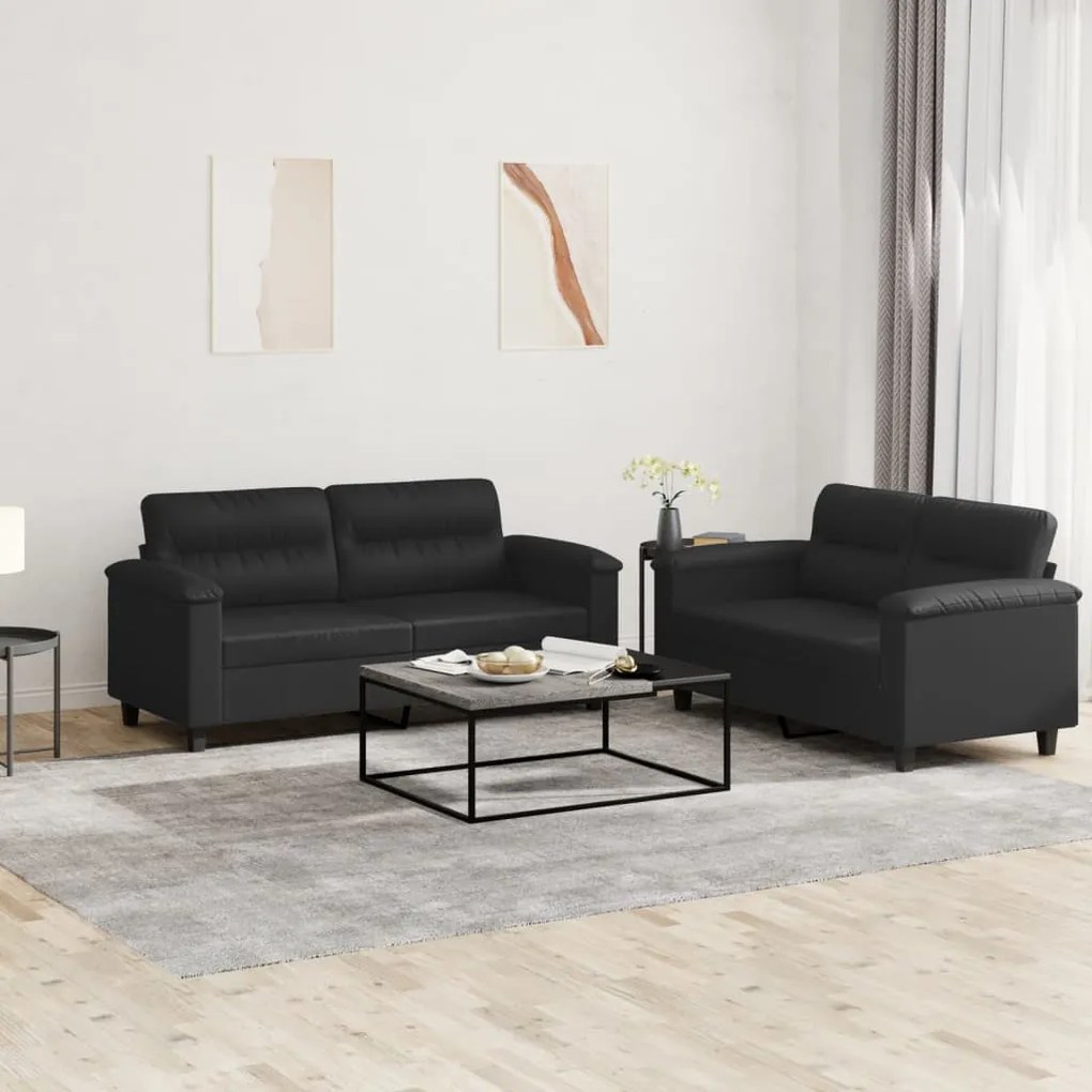 Set Di Divani 2 Pz Con Cuscini Nero İn Similpelle /