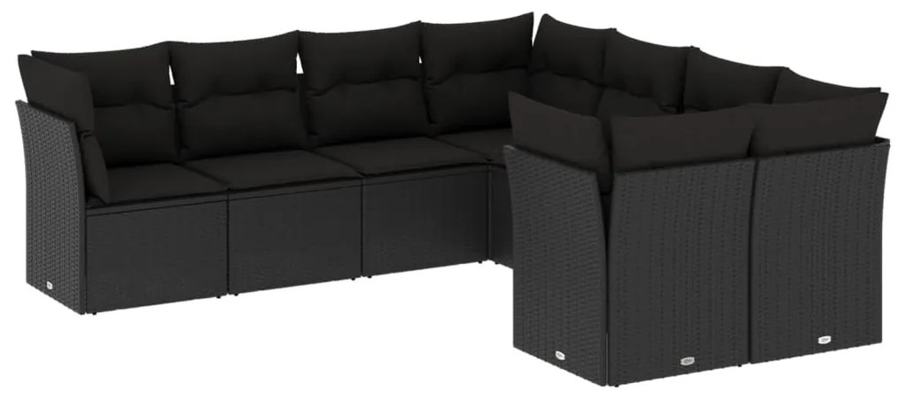 Set divani da giardino con cuscini 8 pz nero in polyrattan