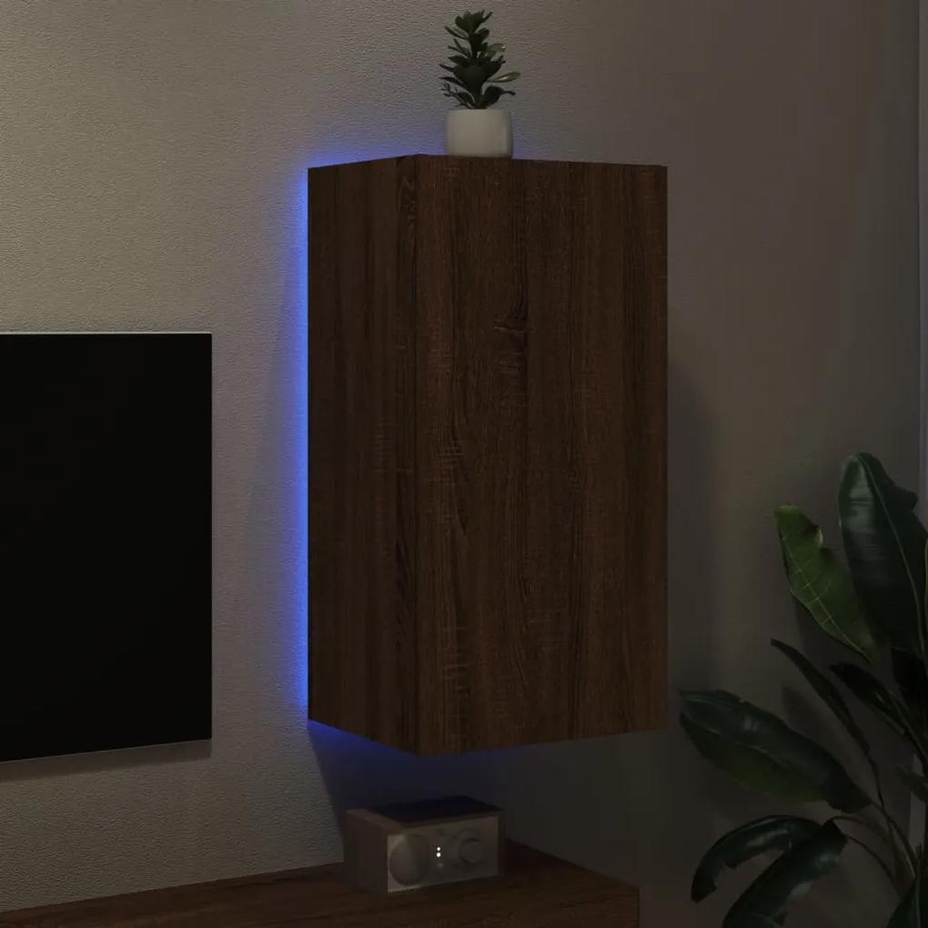Mobile tv a parete con luci led rovere marrone 40,5x35x80 cm