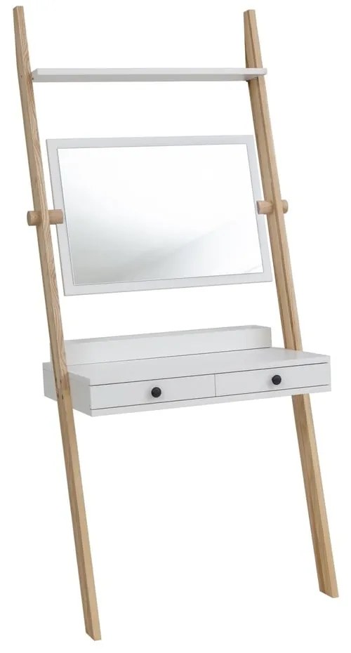 Comodino bianco con cassetto e specchio Leno - Ragaba