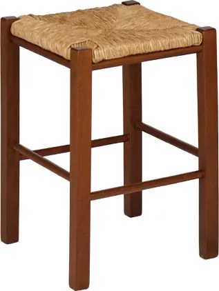 Sgabello in legno fondo paglia quadrato altezza 50 cm Noce