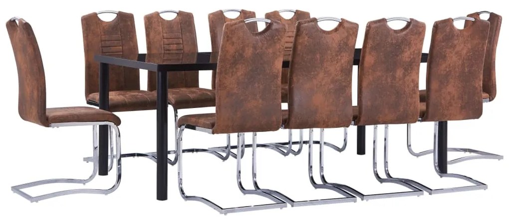 Set Sala Da Pranzo 11 Pz İn Similpelle Scamosciata Marrone /