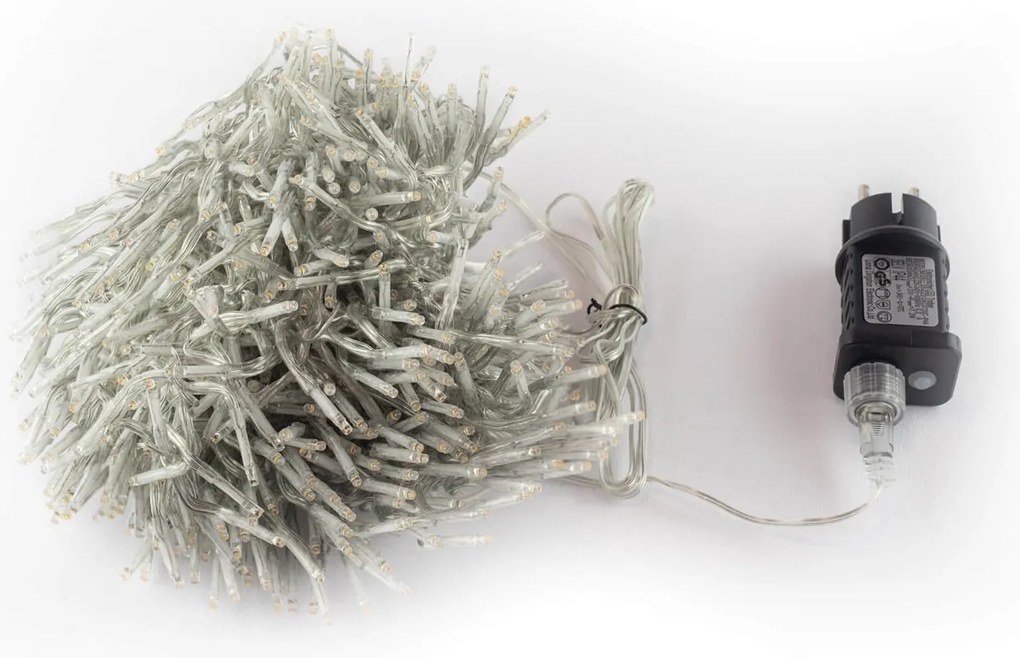 Catenaria Natalizia LED 9m 8 GIOCHI DI LUCE Cavo TRASPARENTE IP44 Colore Bianco Caldo 2200 - 2300 °K