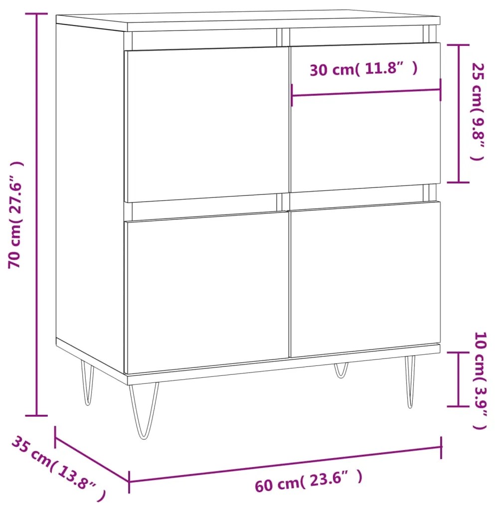 Credenza Bianca 60x35x70 cm in Legno Multistrato