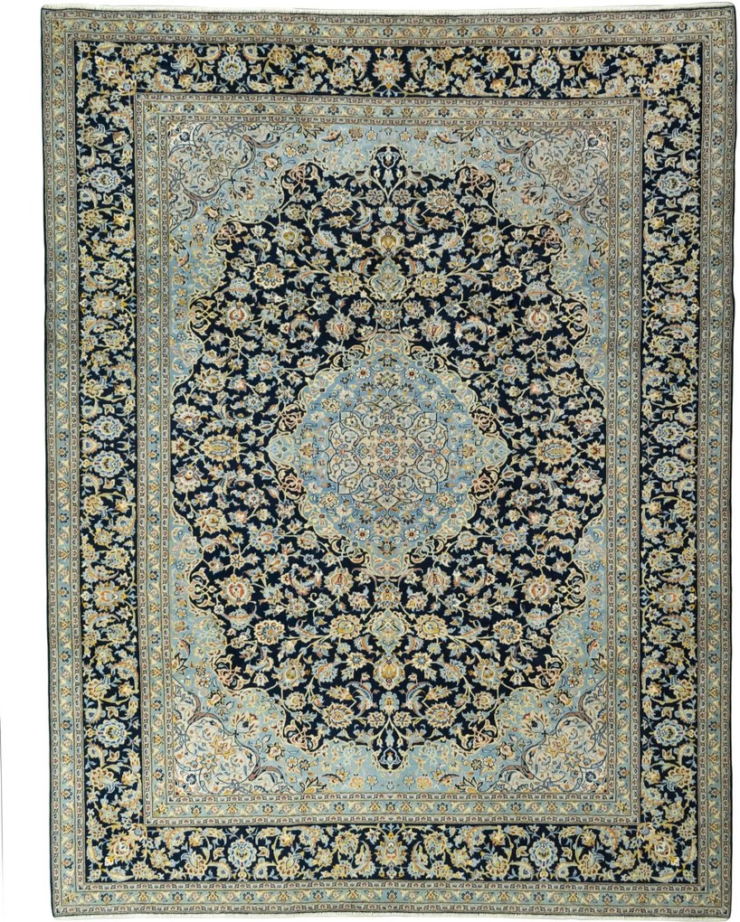 Kashan Tappeto 410 x 310 Blu (Iran) Annodato A Mano