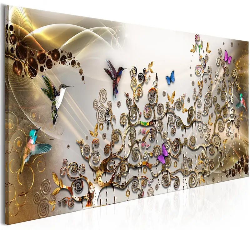 Quadro Hummingbirds Dance (1 Part) Gold Narrow  Colore Bianco, Dimensioni e Misure 120x40