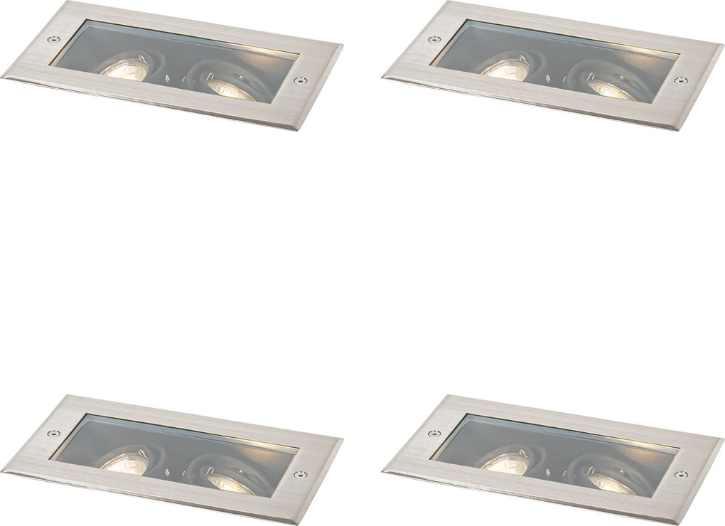 Set di 4 faretti da terra moderni in acciaio 2-luci regolabili IP65 - Oneon