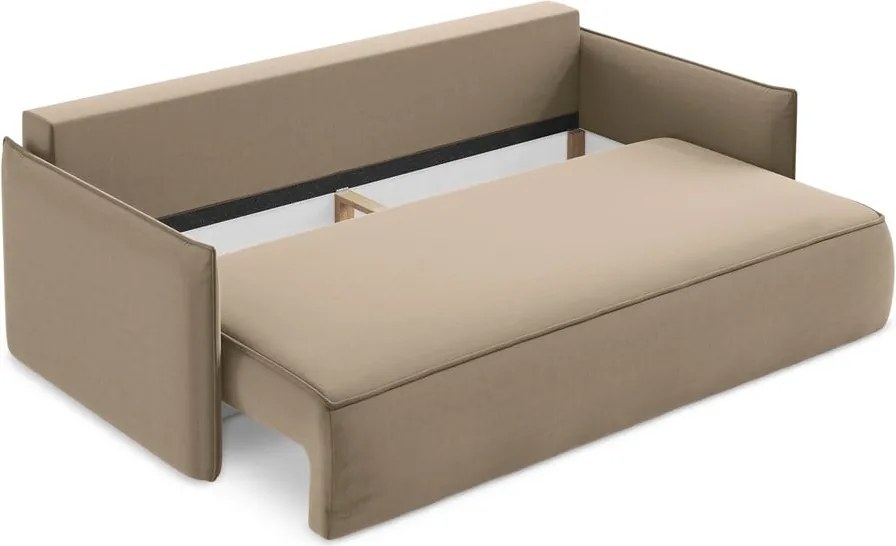 Divano marrone chiaro allungabile/con contenitore con rivestimento in velluto 225 cm Hula – Makamii