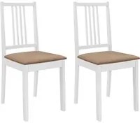 Sedie da Pranzo con Cuscini 2 pz Bianche in Legno Massello cod mxl 18356