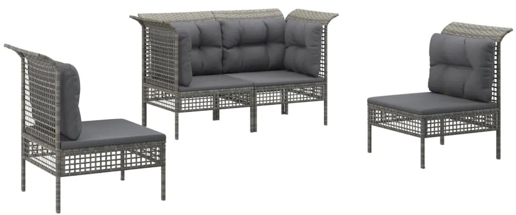 Set divani da giardino 4 pz con cuscini in polyrattan grigio