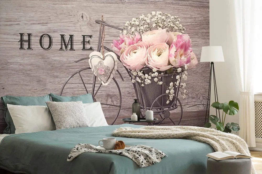 Carta da parati – Fiori in vaso vintage con scritta