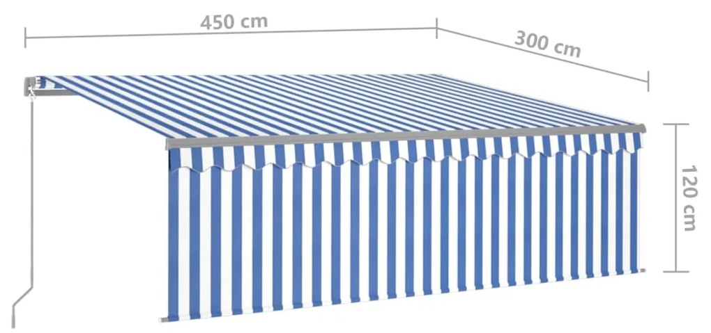 Tenda Sole Retrattile Manuale con LED 4,5x3m Blu e Bianco