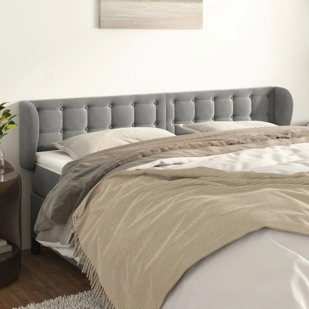 Testiera Ad Orecchio Grigio Chiaro 203x23x78/88 Cm İn Velluto /