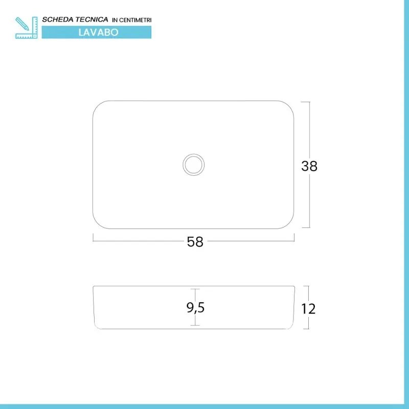 Lavabo da appoggio rettangolare 58x38 cm in acciaio inox bianco opaco Goya