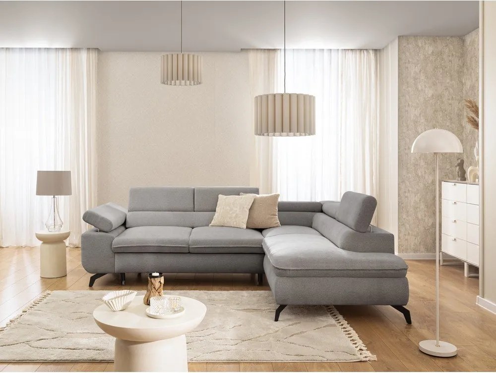Divano angolare grigio chiaro (con penisola a destra/a L) con rivestimento in ciniglia Marbeya – Ropez