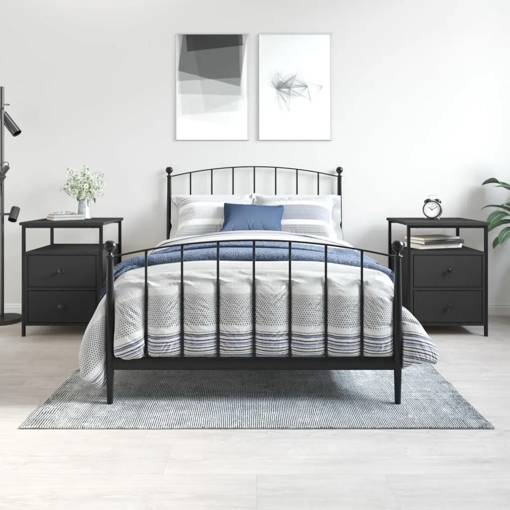Comodini 2 Pz Neri 44x45x60 Cm İn Legno Multistrato /